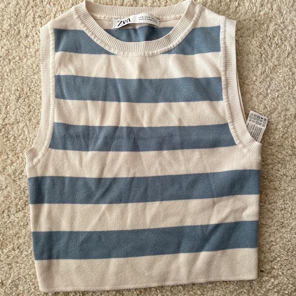 Zara Blue and Cream Stripes Tank Top